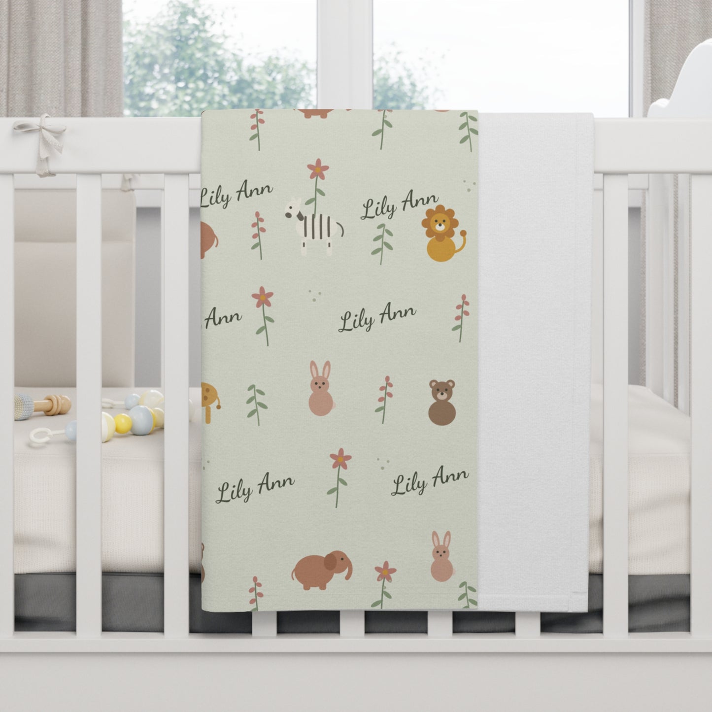 Soft Fleece Baby Blanket (Sage Safari)