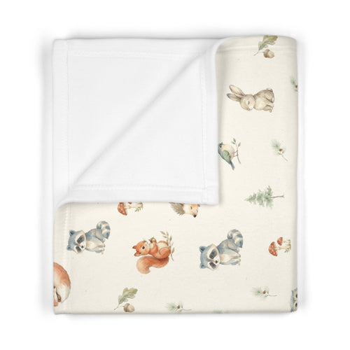 Fleece Baby Blanket (Creme Woodlands with Personalized Patch)