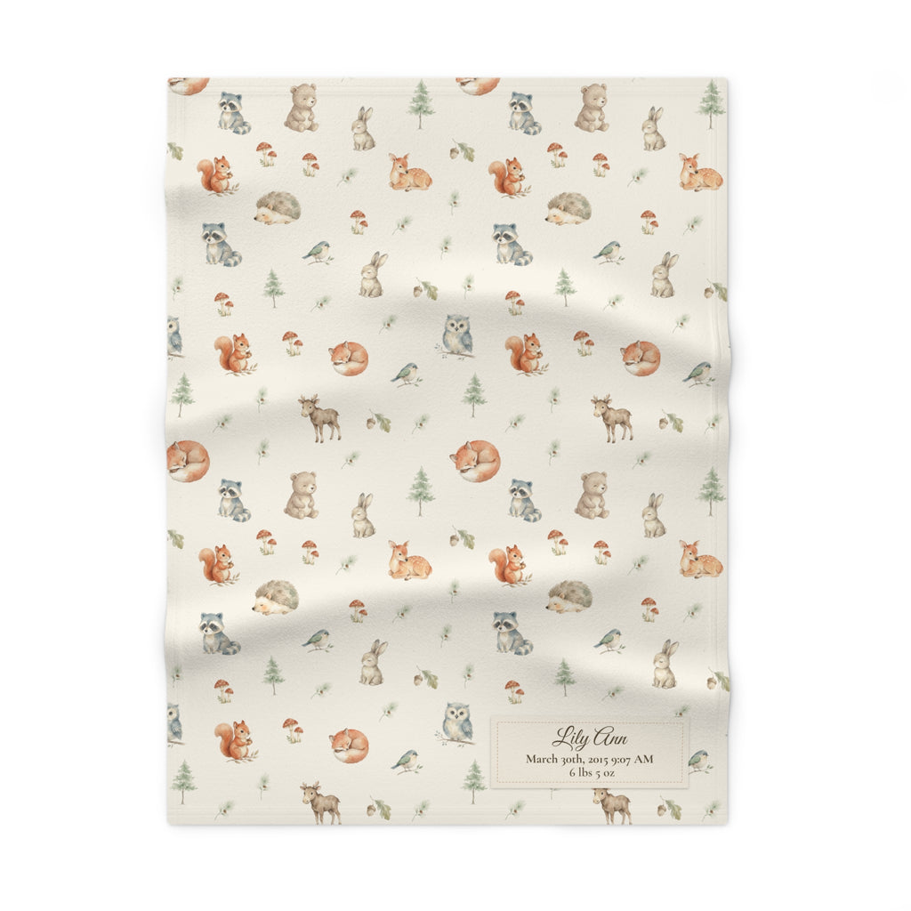 Fleece Baby Blanket (Creme Woodlands with Personalized Patch)