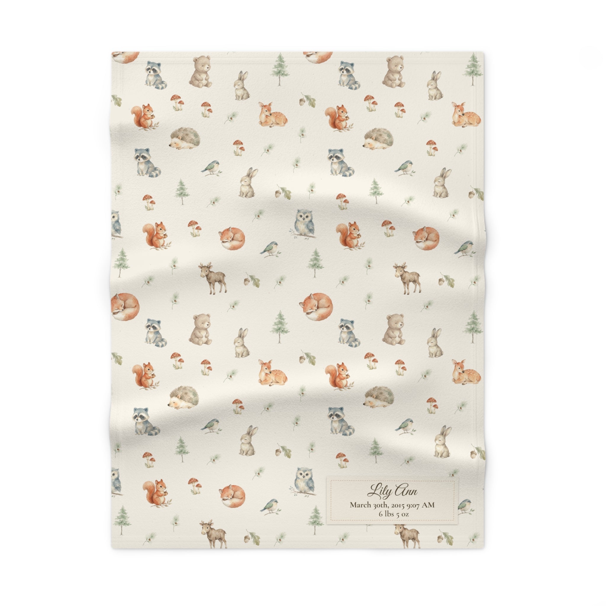 Fleece Baby Blanket (Creme Woodlands with Personalized Patch)