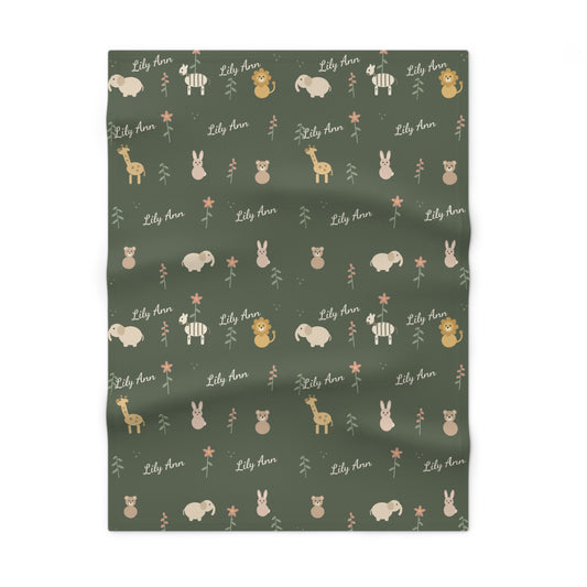 Soft Fleece Baby Blanket (Dark Sage Safari)