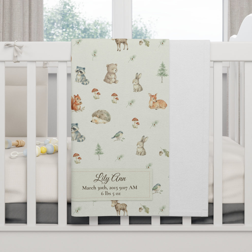 Fleece Baby Blanket (Green Woodlands with Personalized Patch)