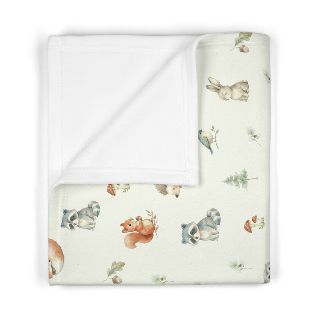 Fleece Baby Blanket (Green Woodlands with Personalized Patch)