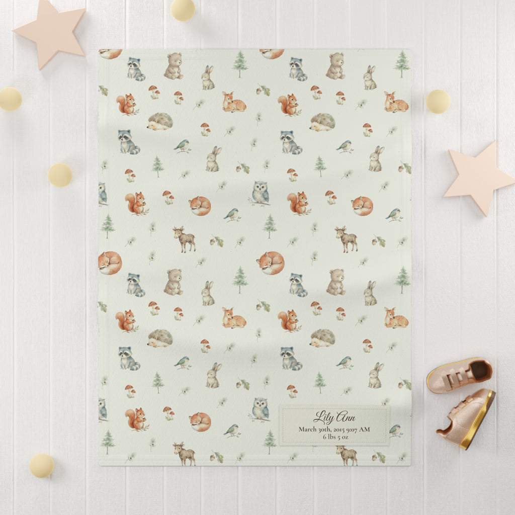 Fleece Baby Blanket (Green Woodlands with Personalized Patch)