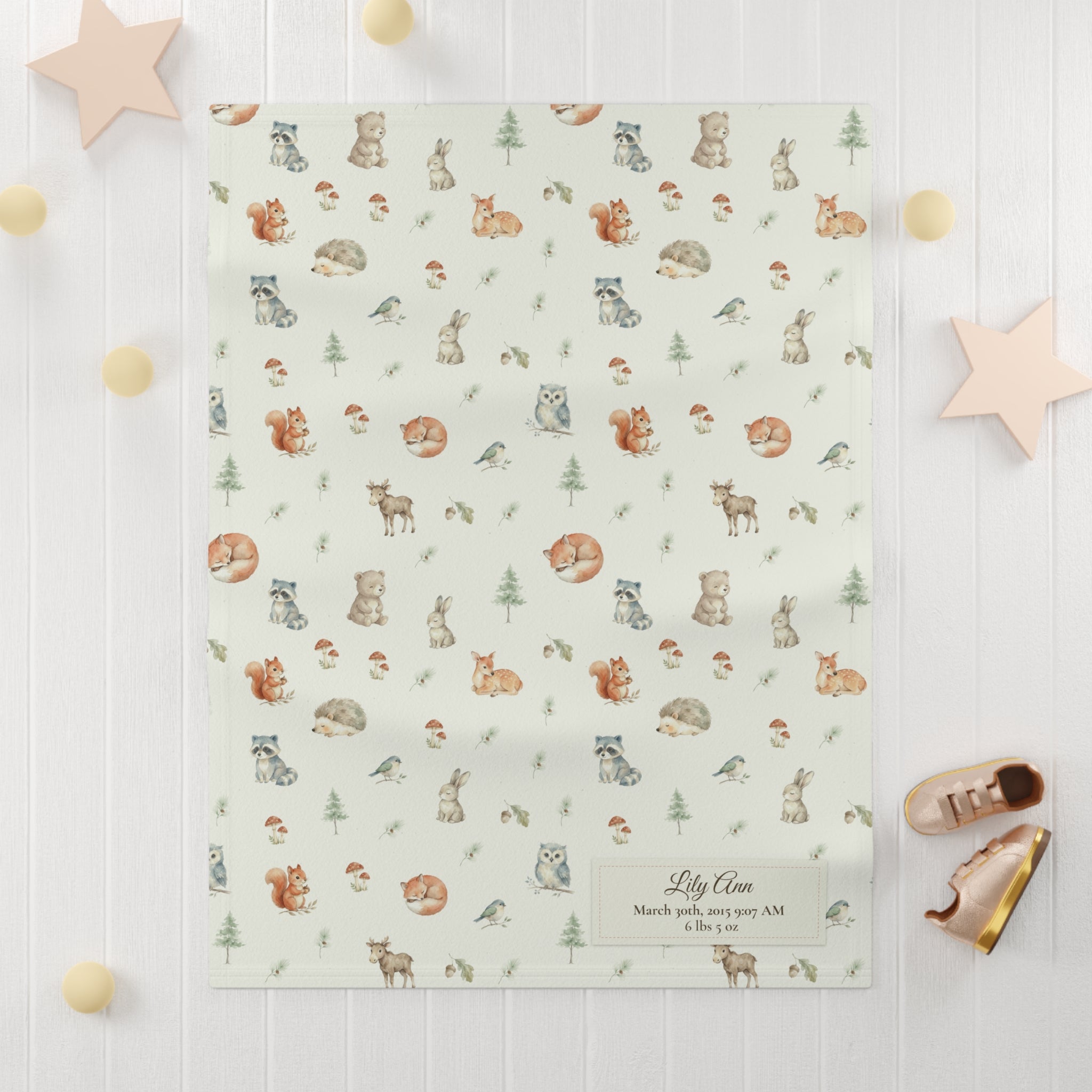 Fleece Baby Blanket (Green Woodlands with Personalized Patch)