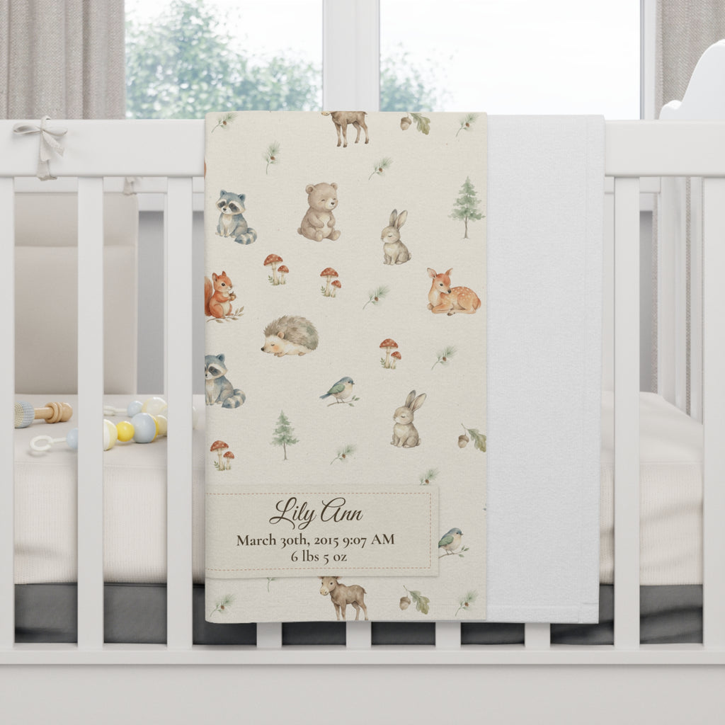 Fleece Baby Blanket (Creme Woodlands with Personalized Patch)