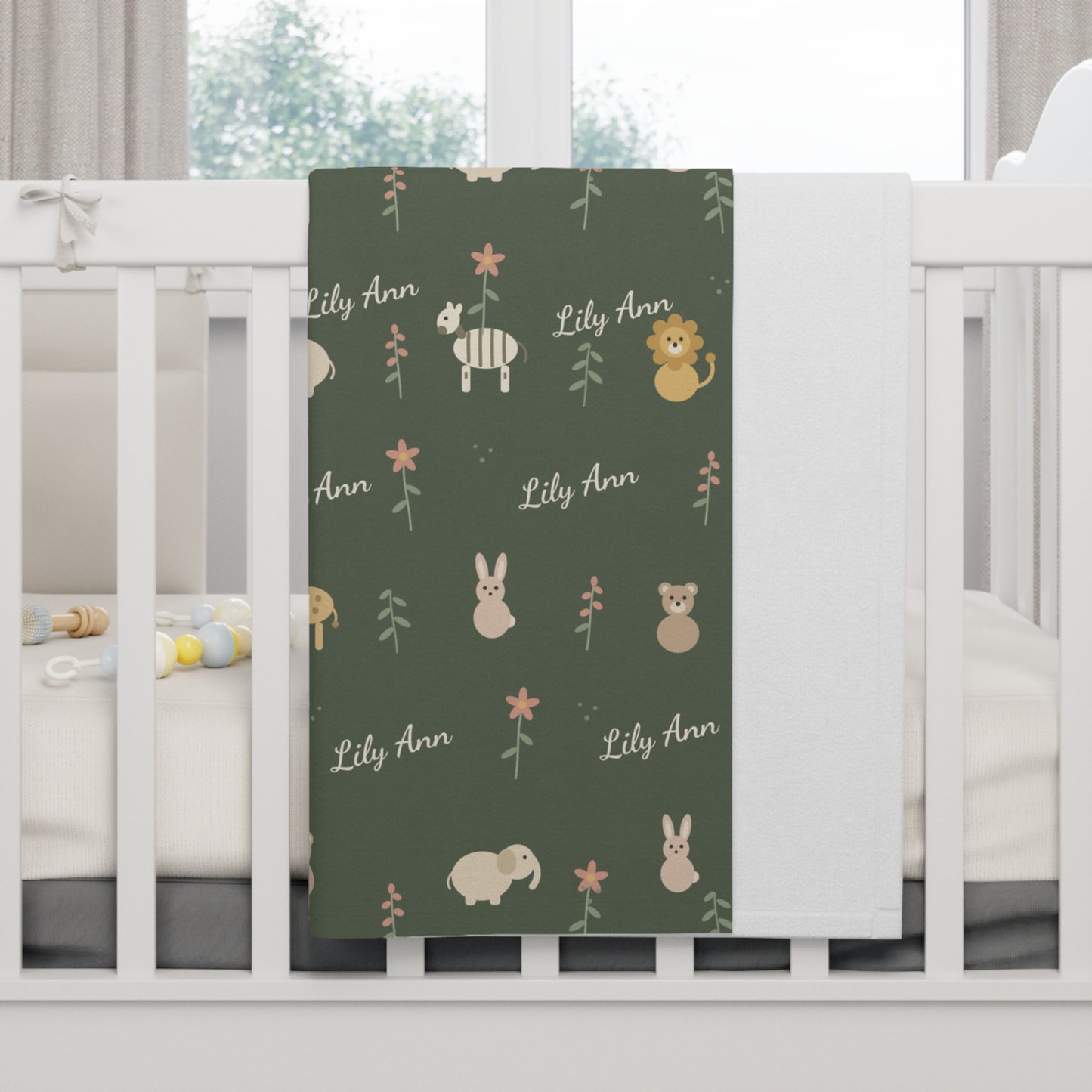 Soft Fleece Baby Blanket (Dark Sage Safari)