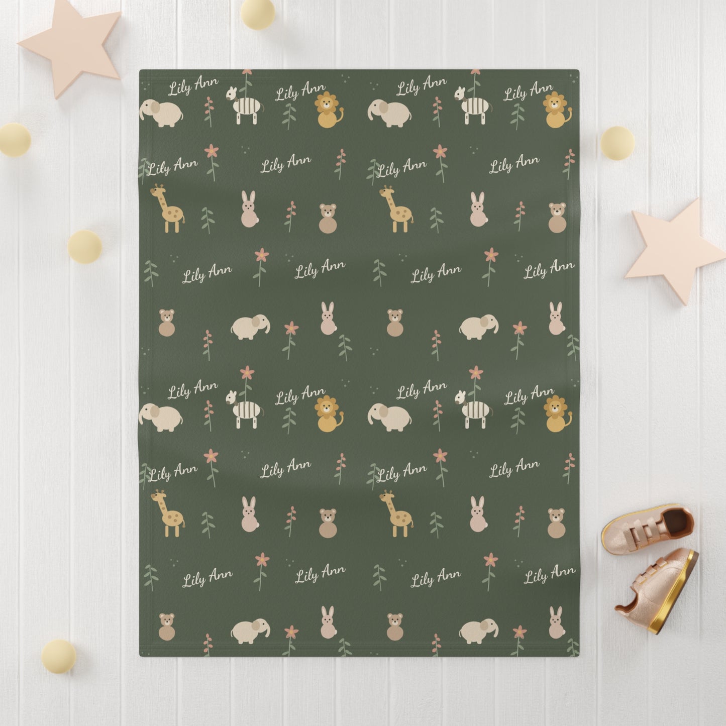 Soft Fleece Baby Blanket (Dark Sage Safari)