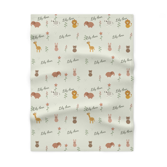 Soft Fleece Baby Blanket (Sage Safari)