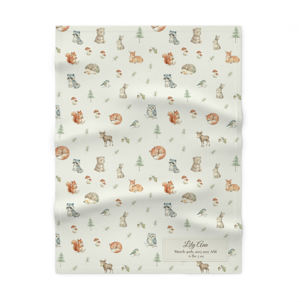 Fleece Baby Blanket (Creme Woodlands with Personalized Patch)