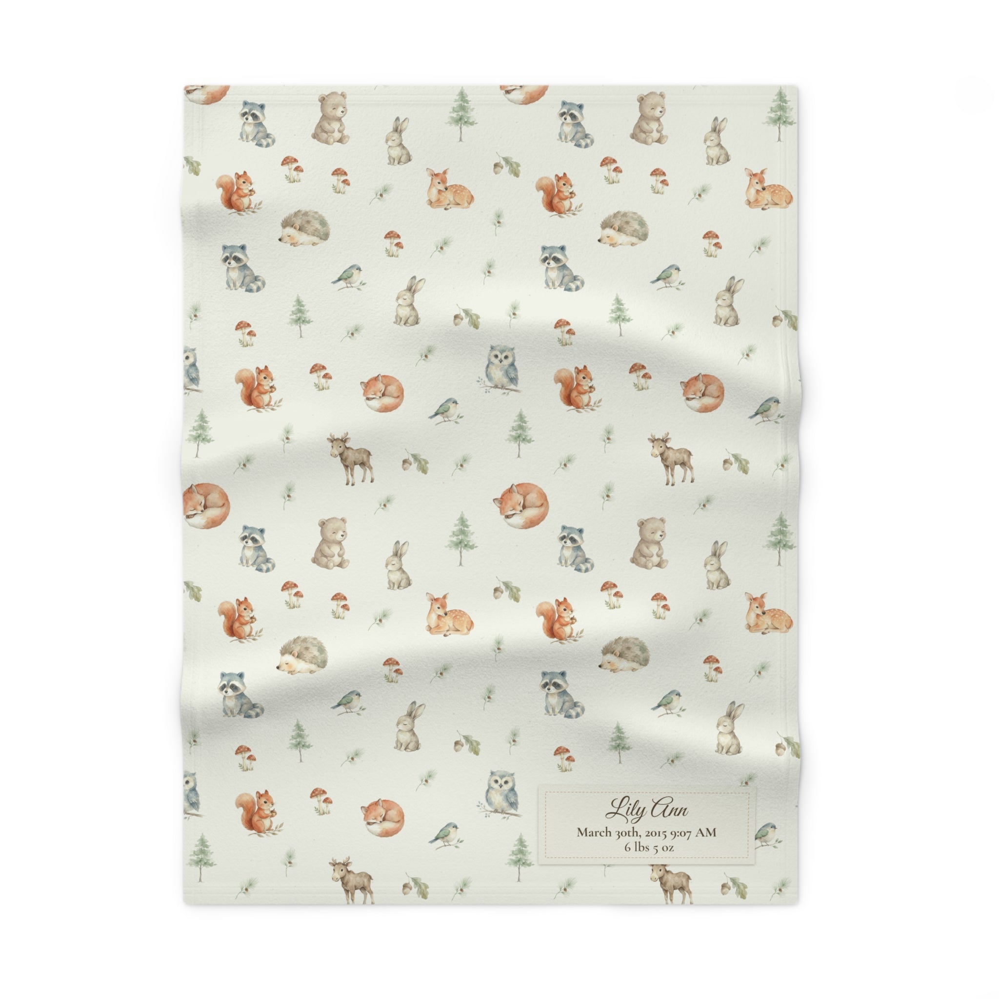 Fleece Baby Blanket (Creme Woodlands with Personalized Patch)