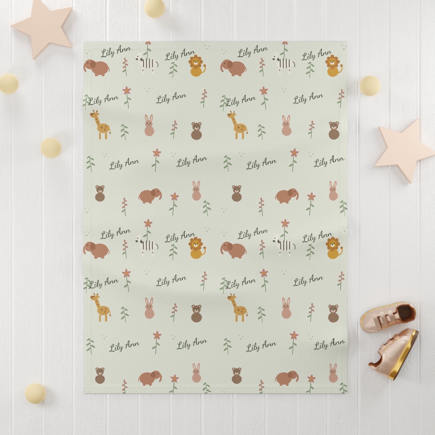 Soft Fleece Baby Blanket (Sage Safari)