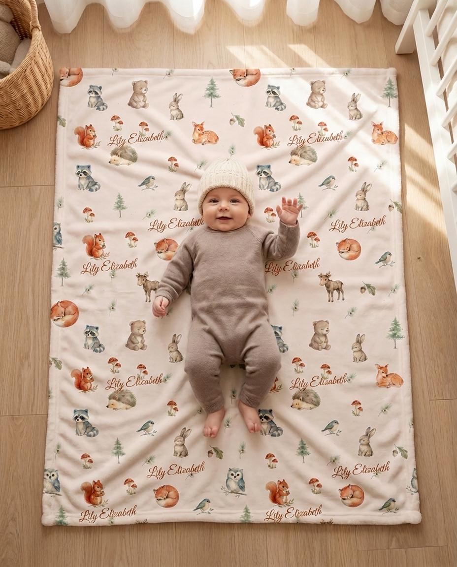 Woodland forest name blanket - view 4