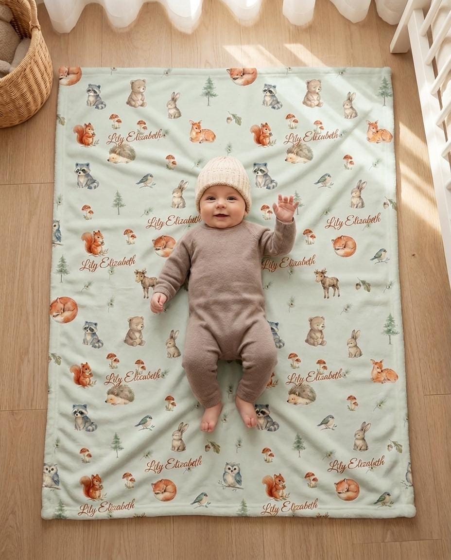Woodland forest name blanket - view 7