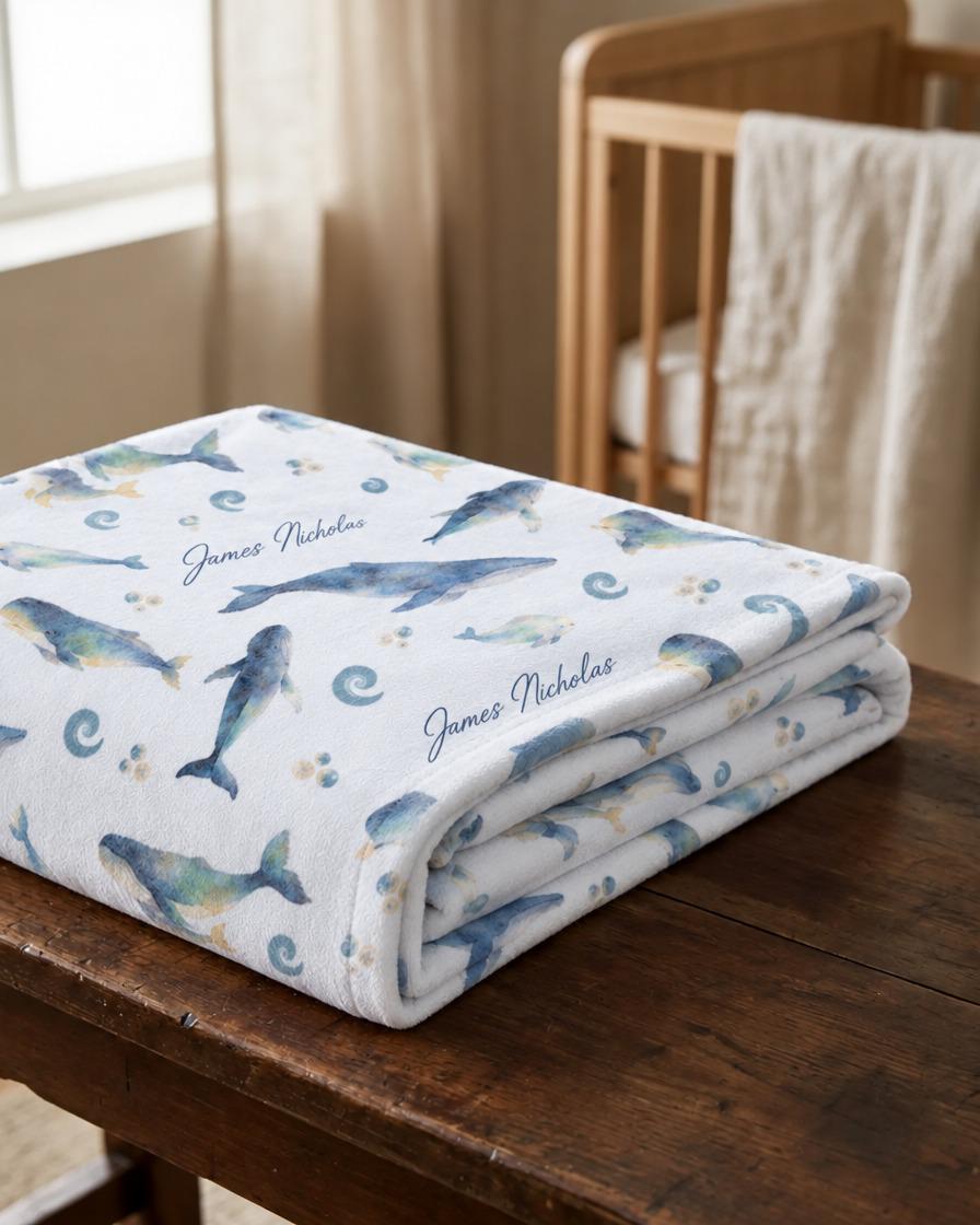 Ocean white whale name blanket - view 3