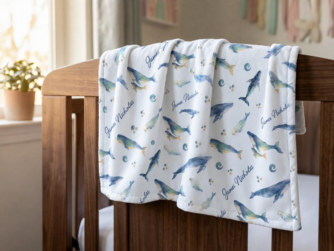 Ocean white whale name blanket - view 10