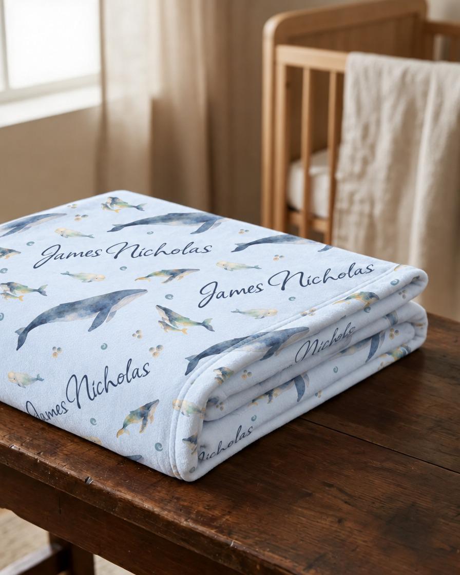 Ocean blue whale name blanket - view 3