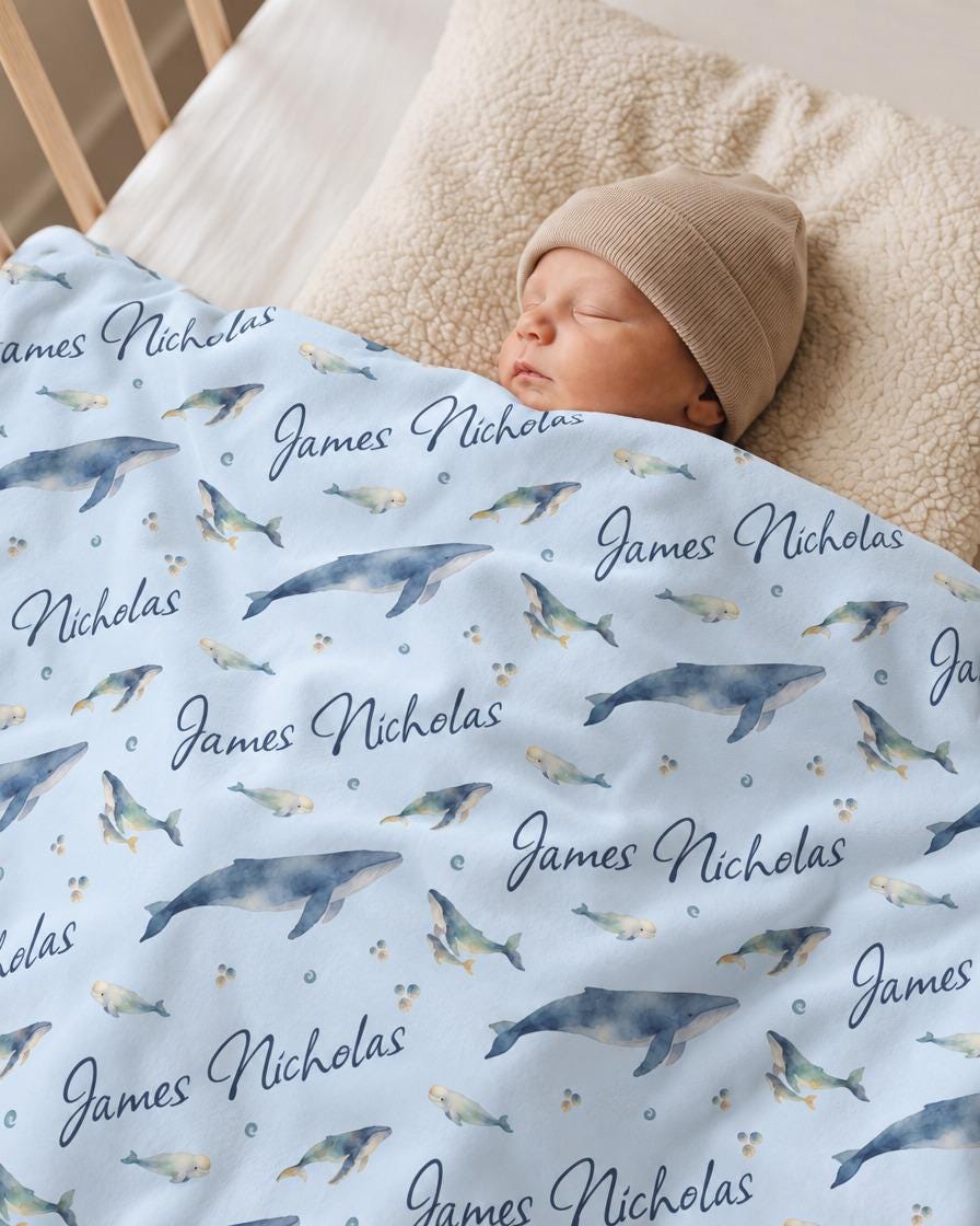 Ocean blue whale name blanket - view 7