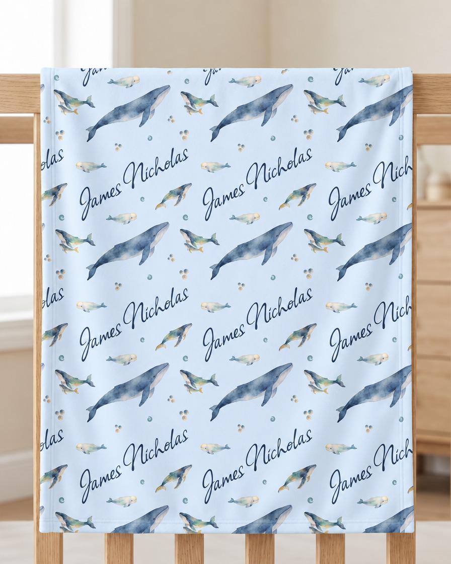 Ocean blue whale name blanket - view 8