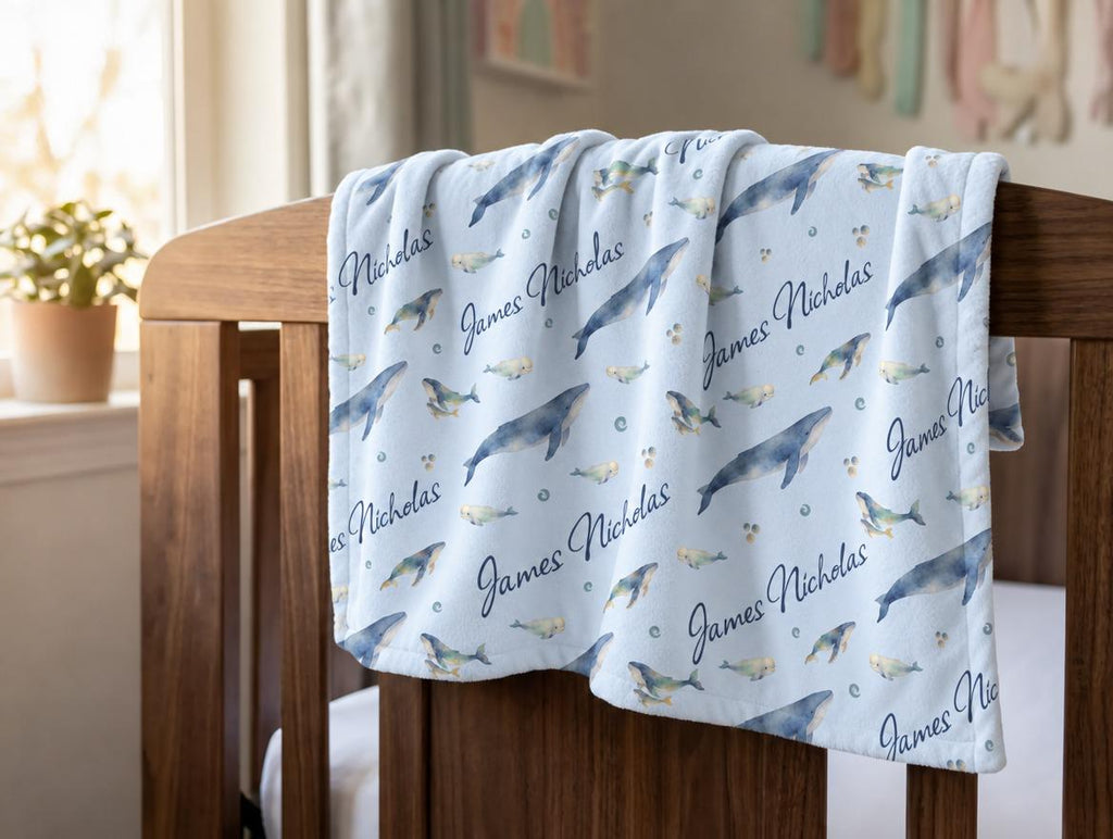 Ocean blue whale name blanket - view 10