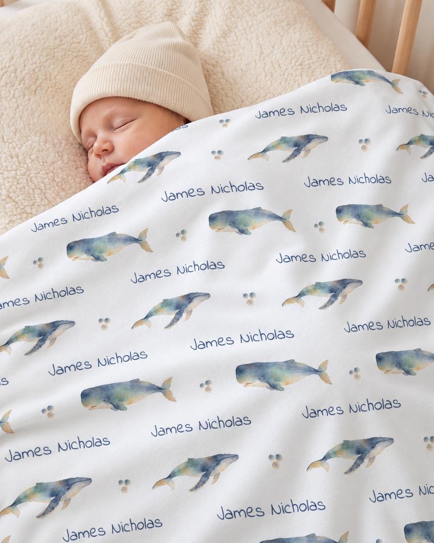 Whale rows name blanket - view 2