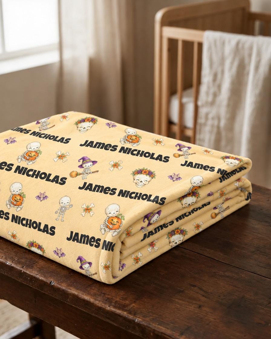Halloween skeleton name blanket - view 3