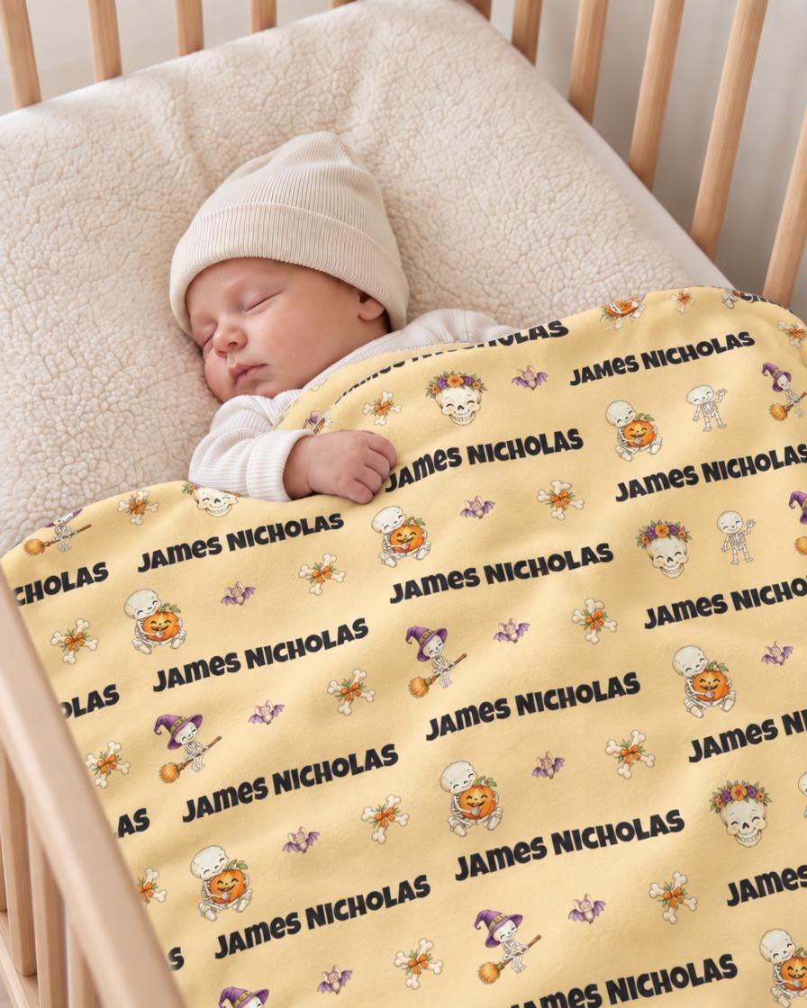 Halloween skeleton name blanket - view 2