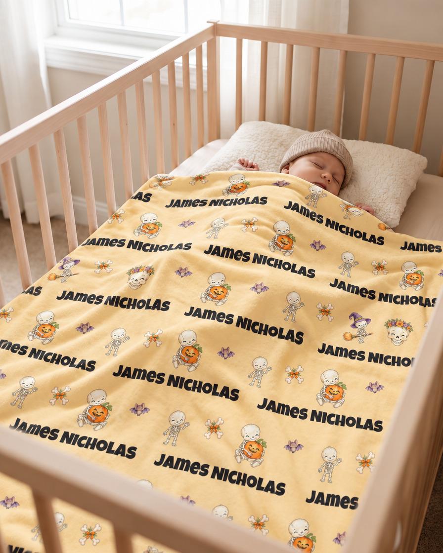 Halloween skeleton name blanket - view 5