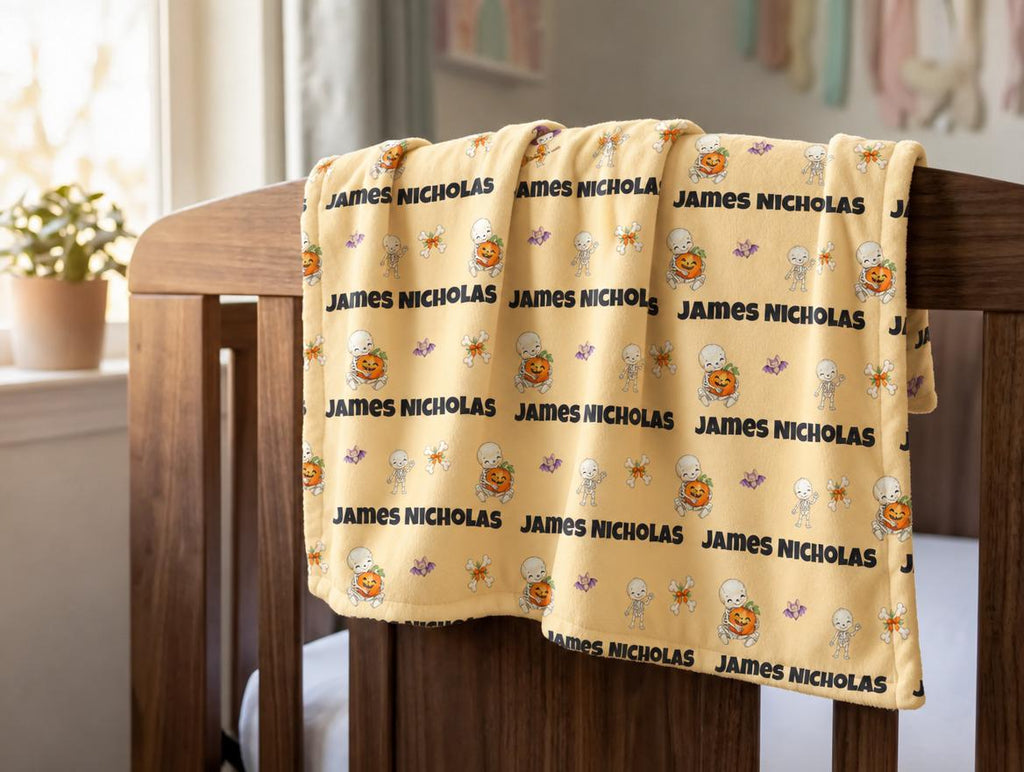 Halloween skeleton name blanket - view 10