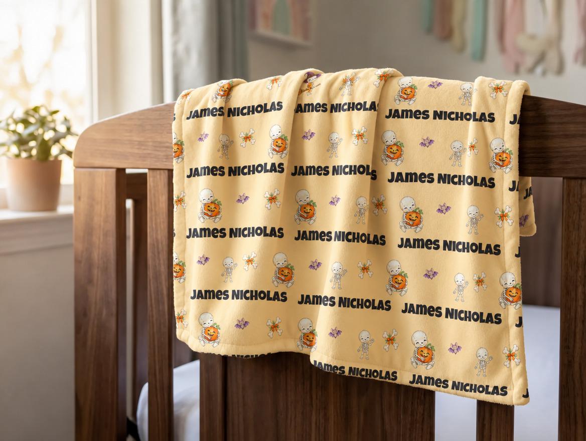 Halloween skeleton name blanket - view 10