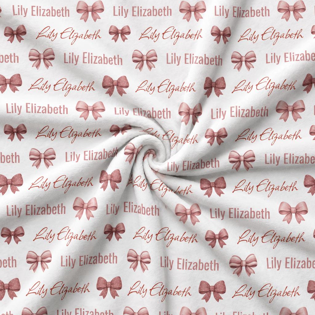 Full print of personalized bow baby blanket