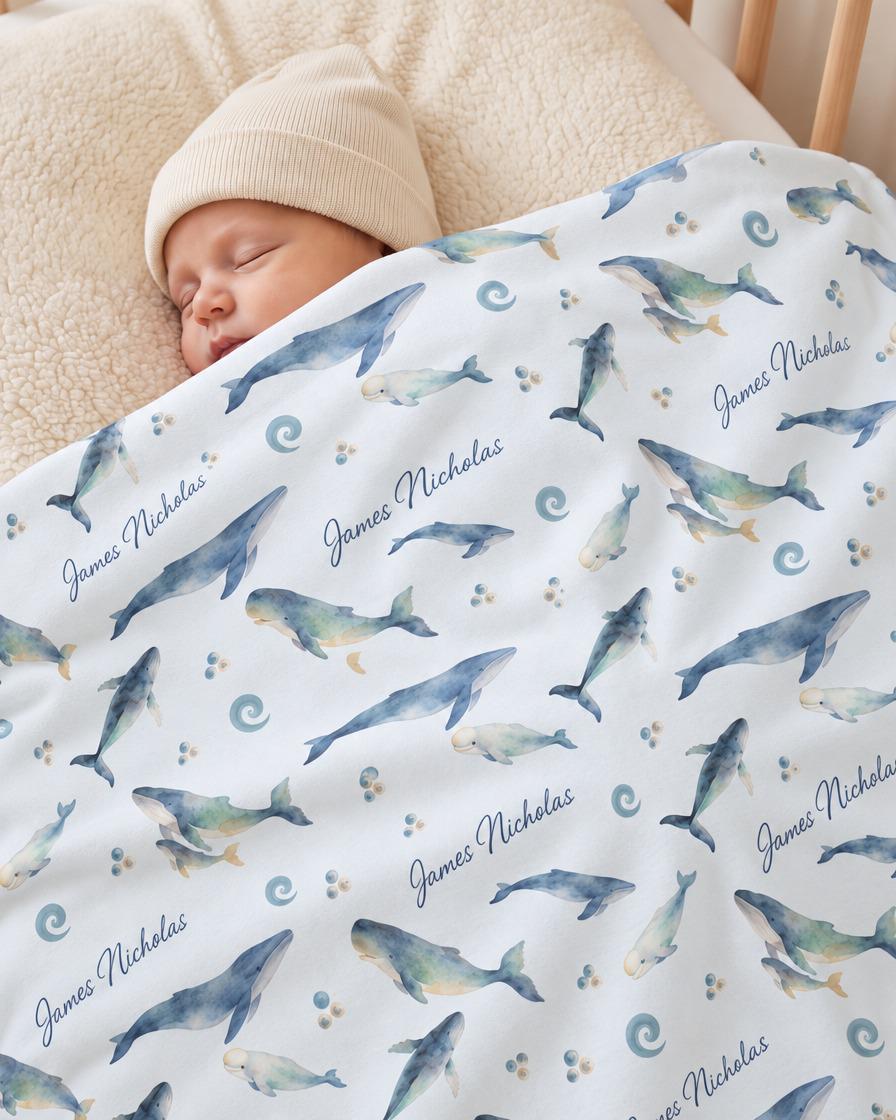 Ocean white whale name blanket - view 2