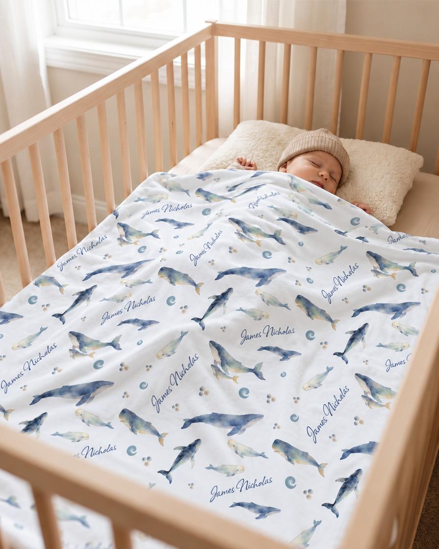 Ocean white whale name blanket - view 7