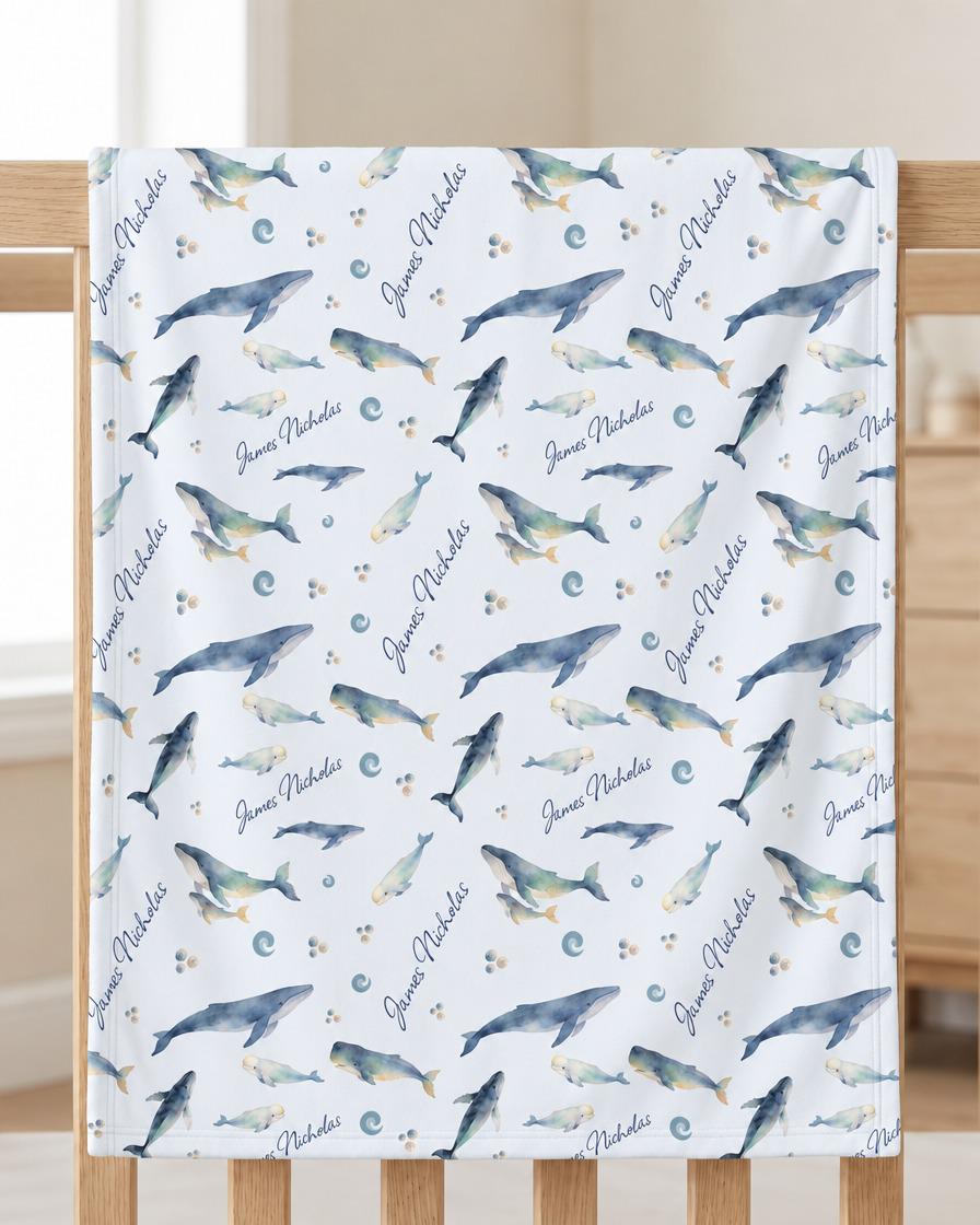Ocean white whale name blanket - view 5
