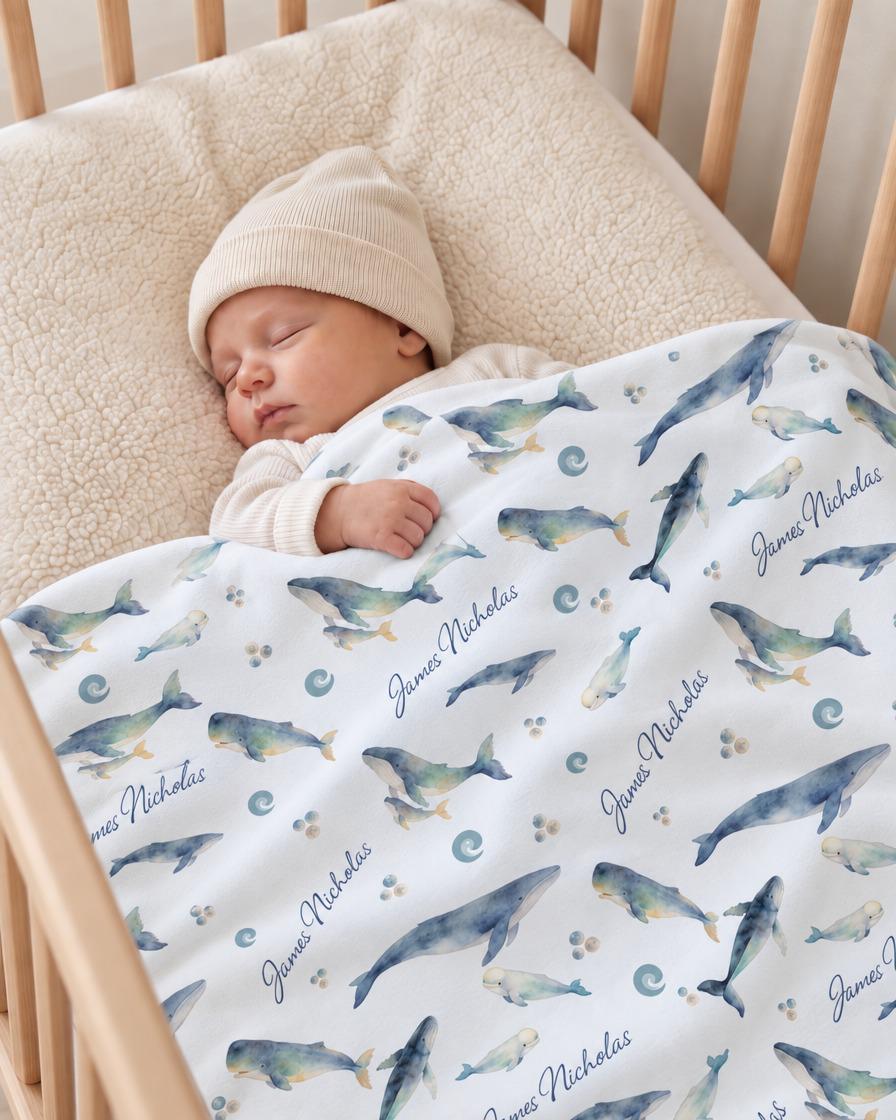 Ocean white whale name blanket - view 9