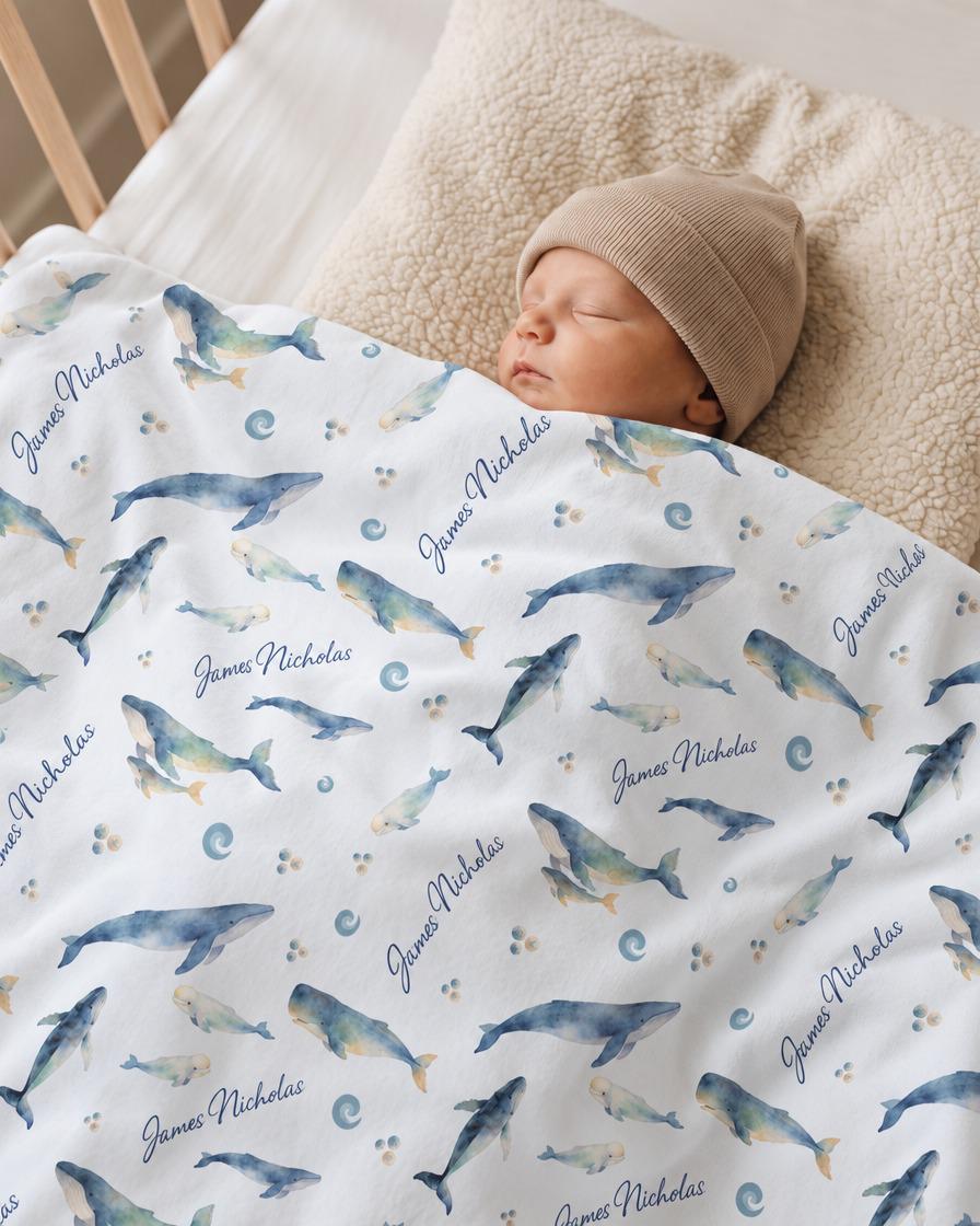 Ocean white whale name blanket - view 8