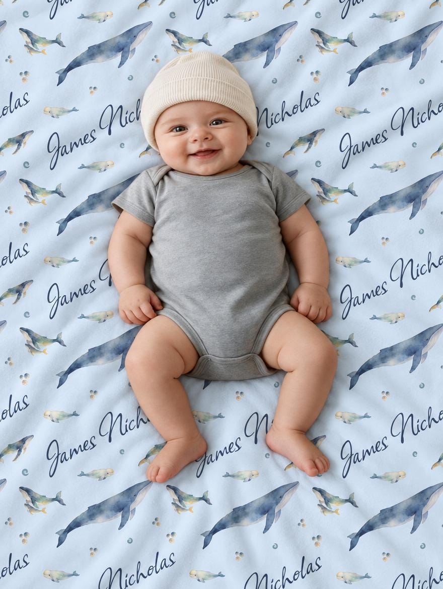 Ocean blue whale name blanket - view 2