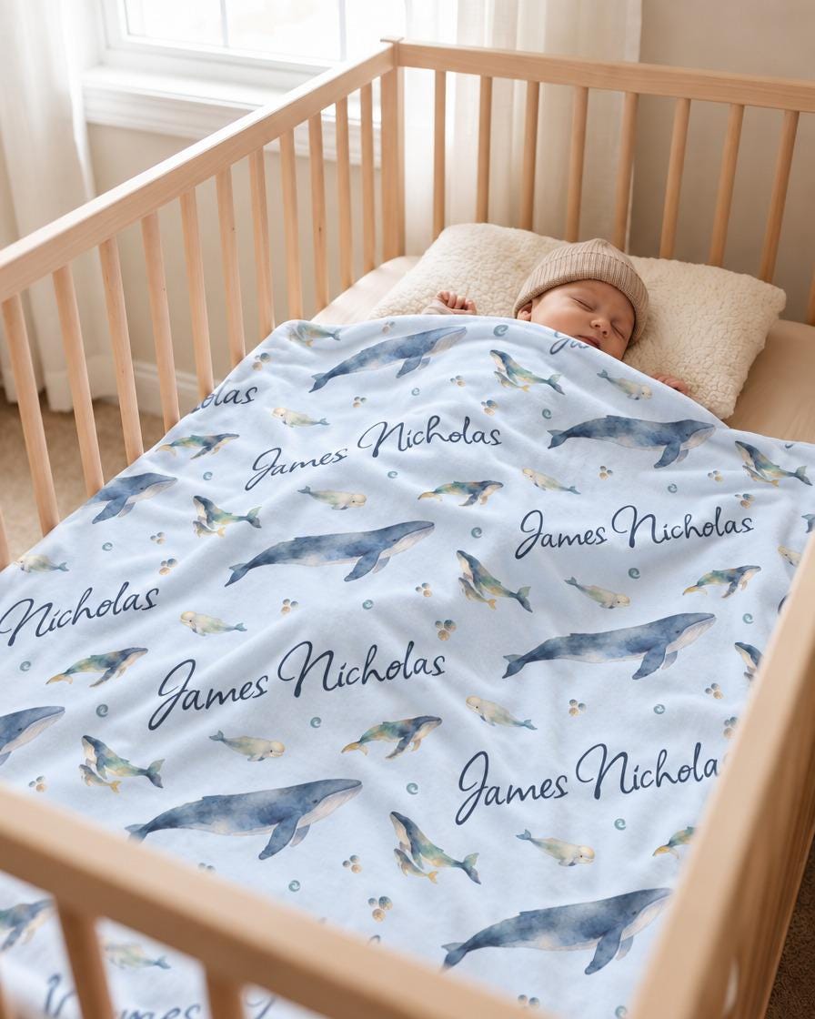Ocean blue whale name blanket - view 5
