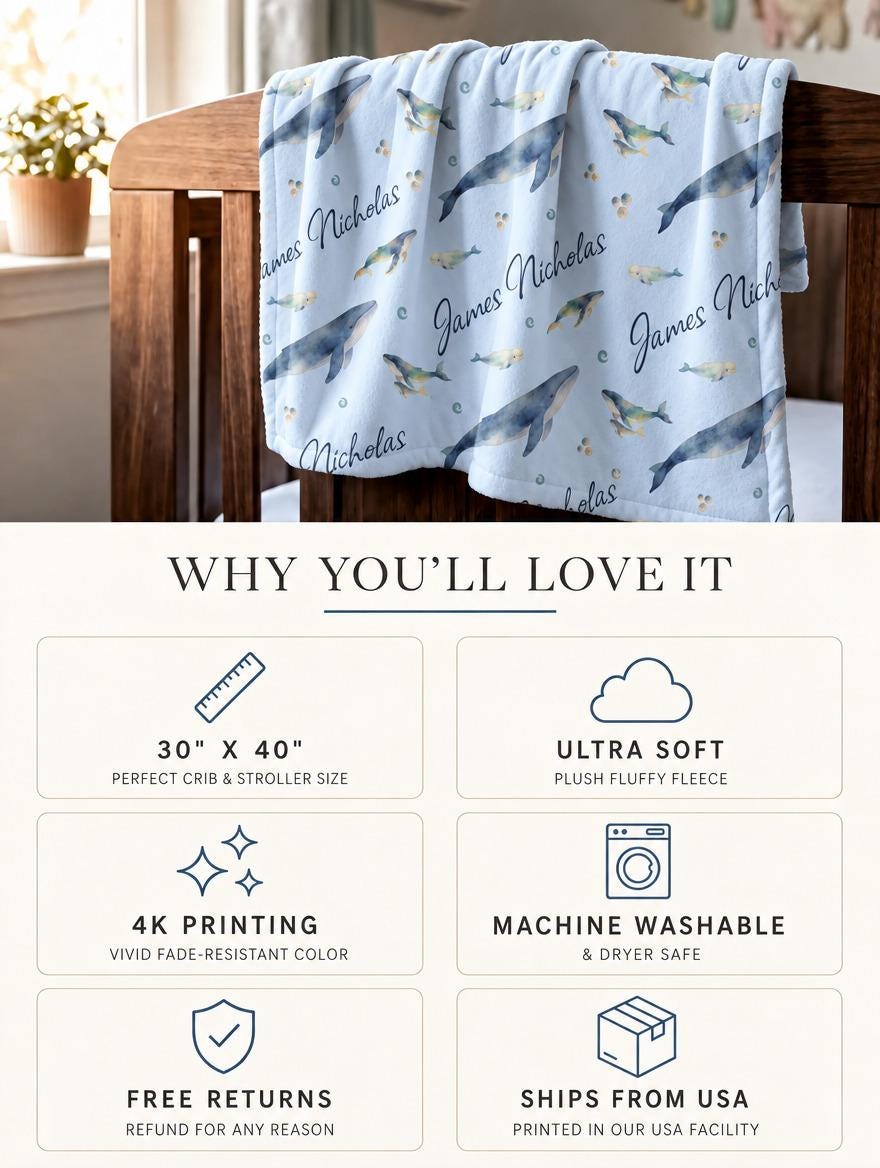 Ocean blue whale name blanket - view 4