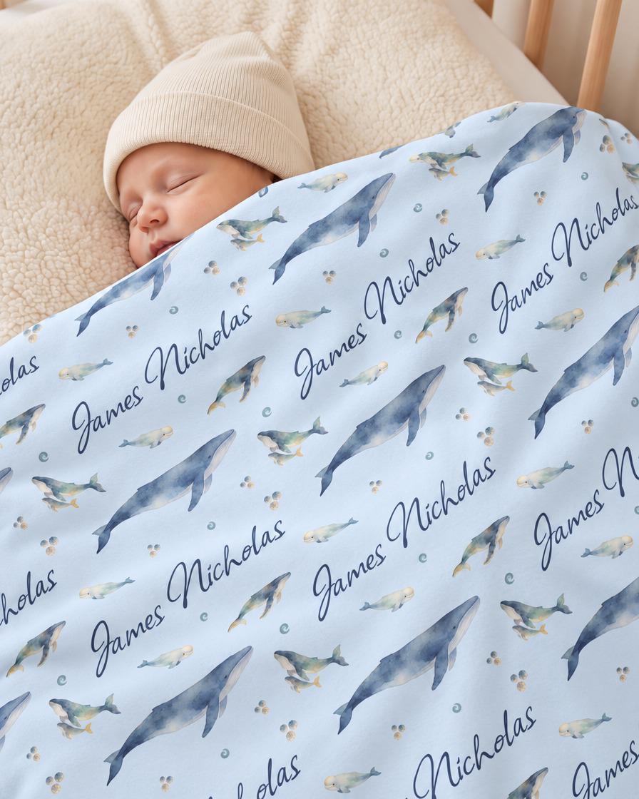 Ocean blue whale name blanket - view 6