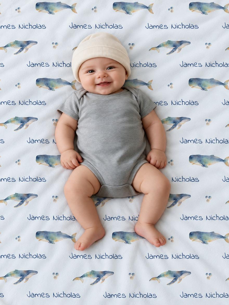 Whale rows name blanket - view 9