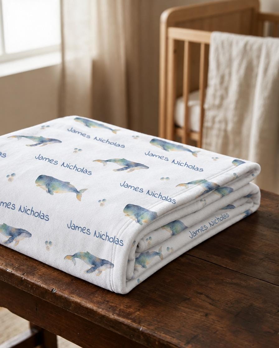 Whale rows name blanket - view 3