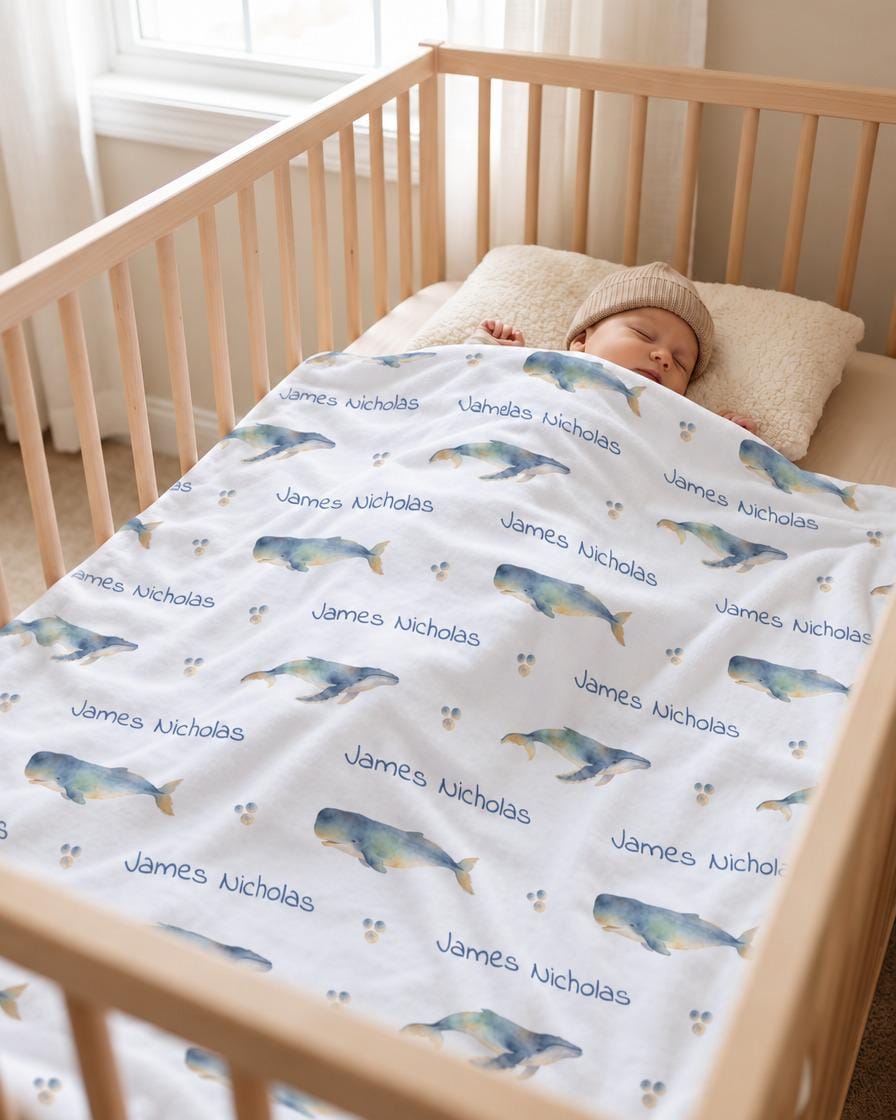 Whale rows name blanket - view 5