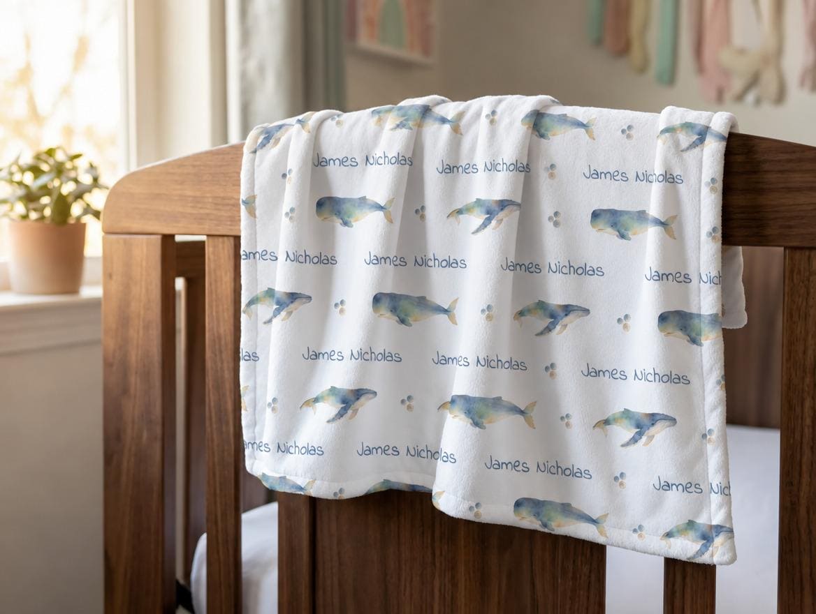 Whale rows name blanket - view 10