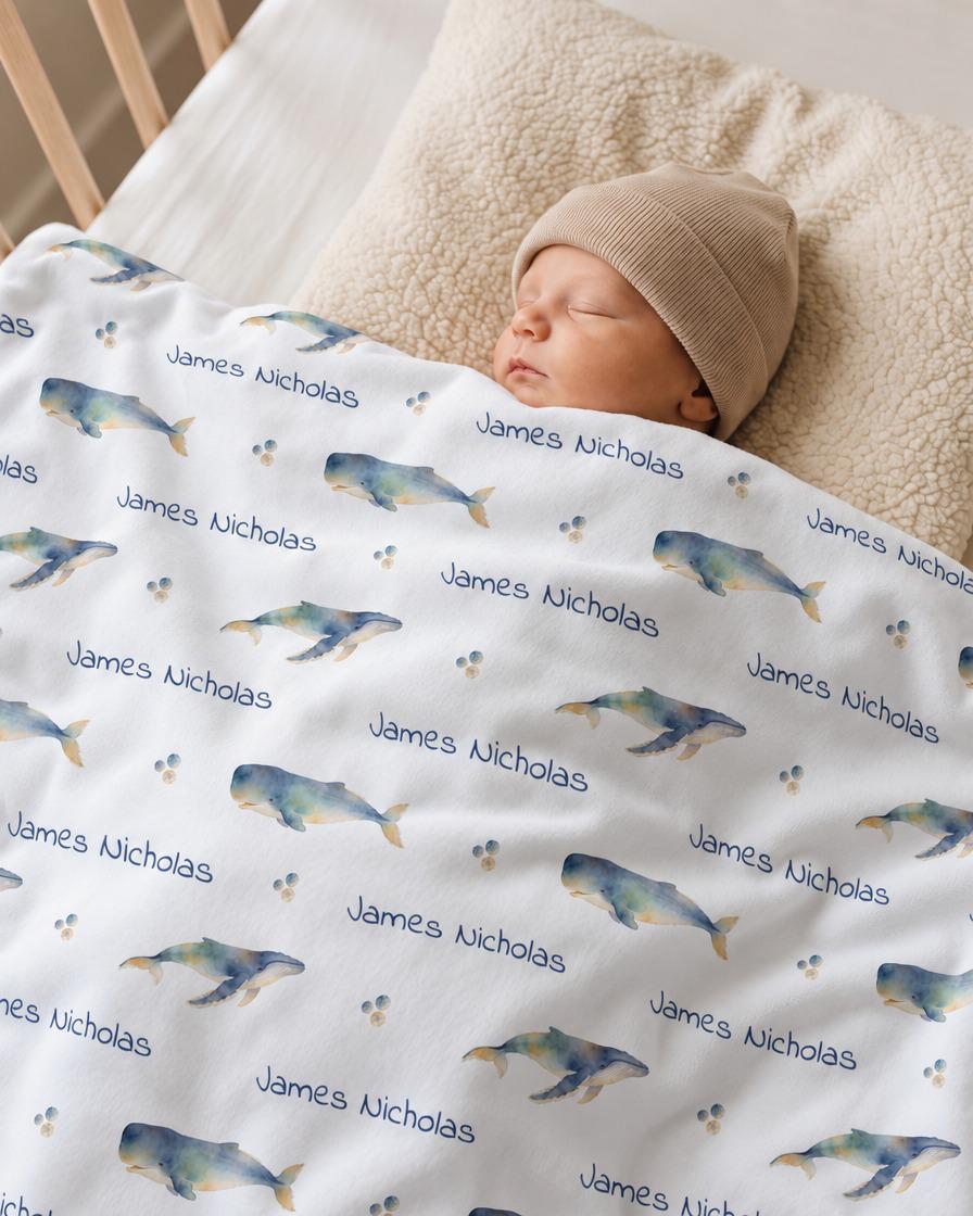 Whale rows name blanket - view 6