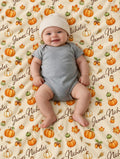 Personalized fall pumpkin baby blanket with custom name
