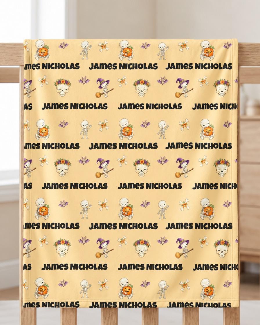 Halloween skeleton name blanket - view 8