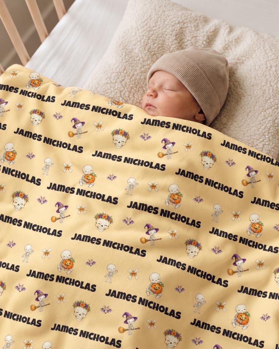 Halloween skeleton name blanket - view 7
