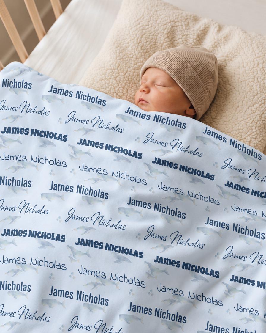 Dusty blue whale name blanket - view 7