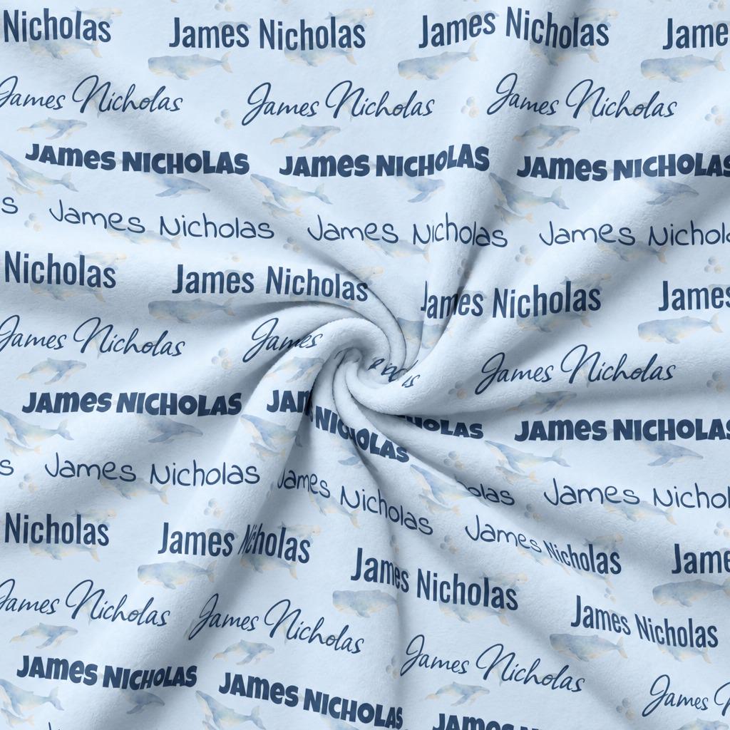 Dusty blue whale name blanket - view 9